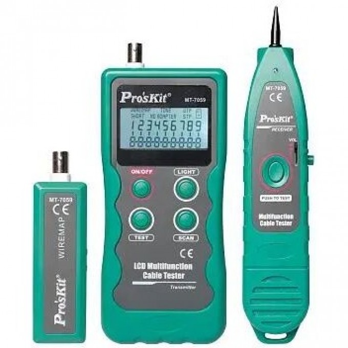 Кабельный тестер цифровой PROSKIT для RJ11/RJ45, BNC, USB, IEEE 1394 MT-7059